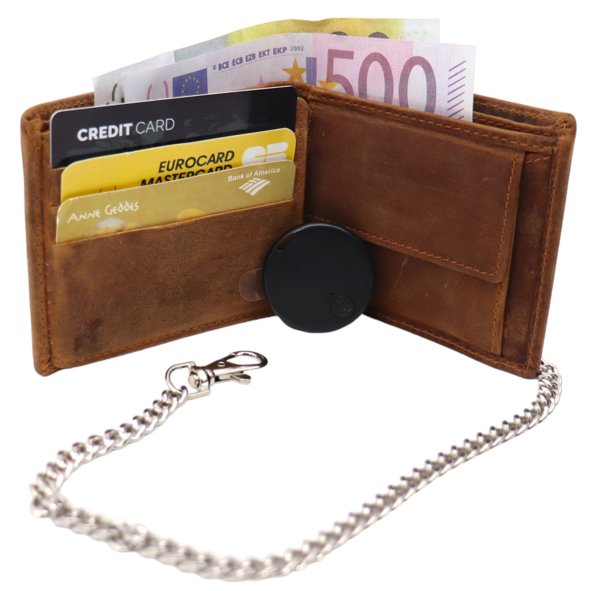 Compacte Portemonnee Mannen Met Tracker  - Portefeuille Met Ketting - Bluetooth Tracker En Ketting