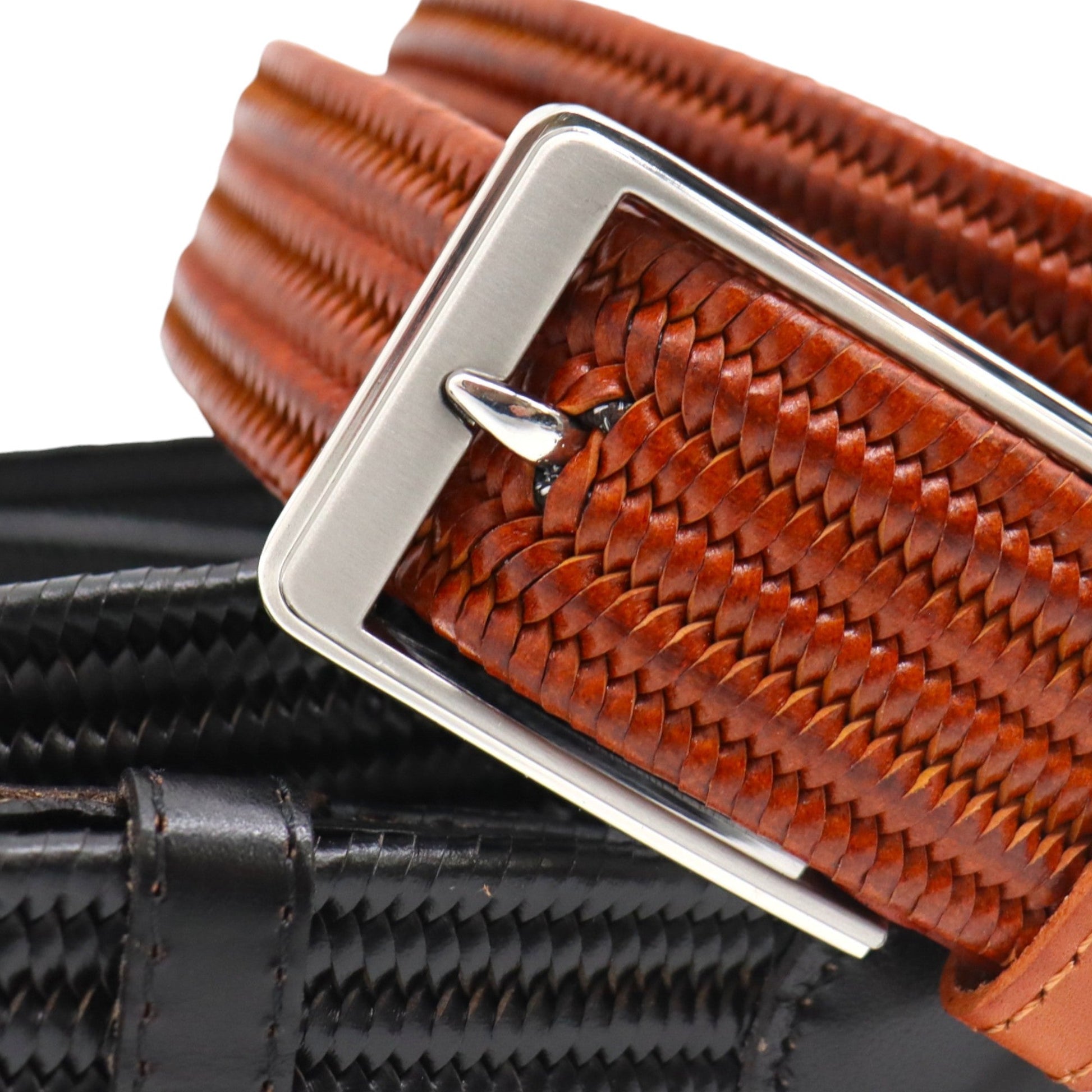 Riem Gevlochten - Leer Gevlochten Riem - Elastische Broekriem - Cognac