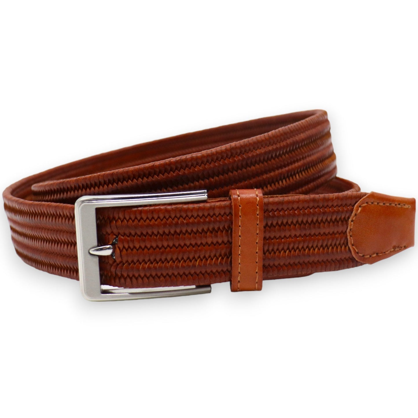 Riem Gevlochten - Leer Gevlochten Riem - Elastische Broekriem - Cognac